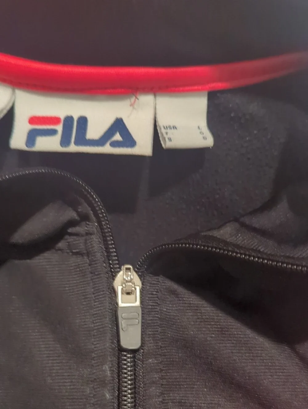 Vintage Fila Full-Zip Track Jacket Black with Red Chevron Detail